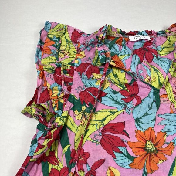 Avara Blouse Large Boho Floral Print Ruffle Sleeve Tropical Resort Casual Top - Picture 4 of 11